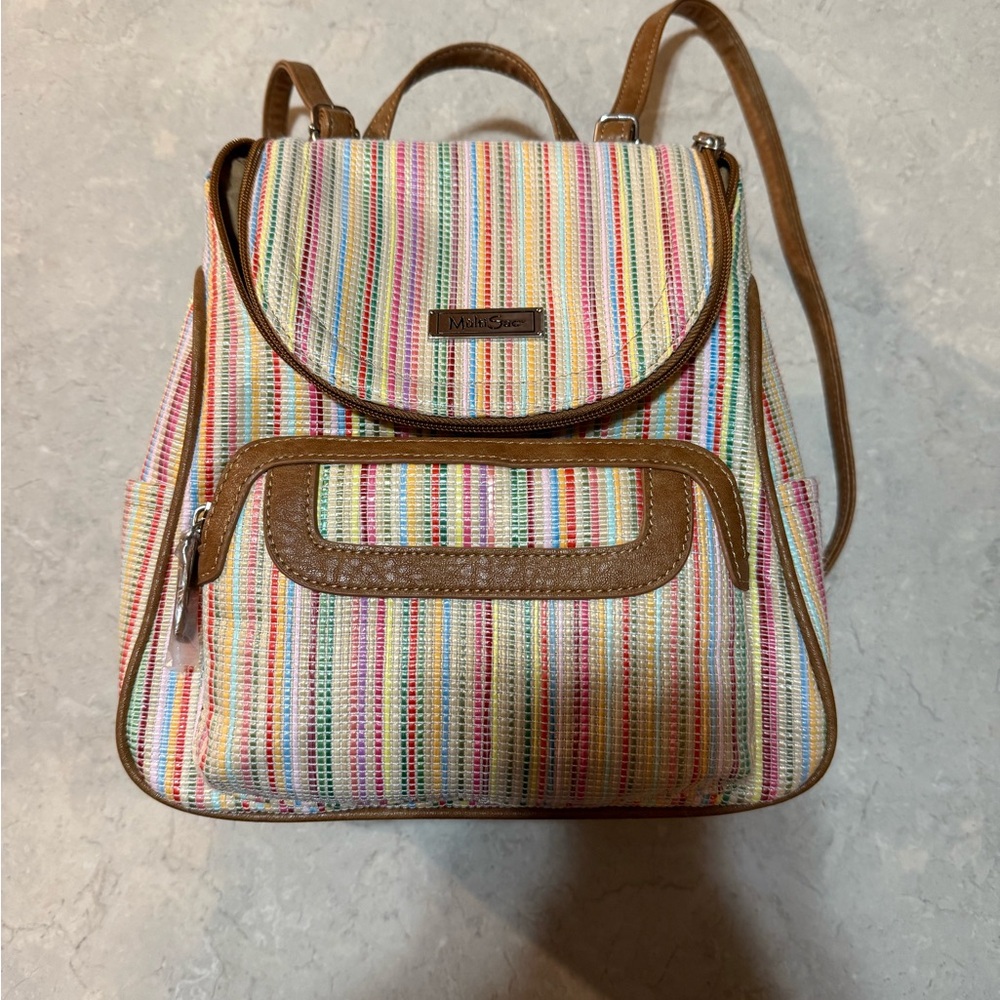 Rosetti Colorful Striped Backpack with Tan Accents